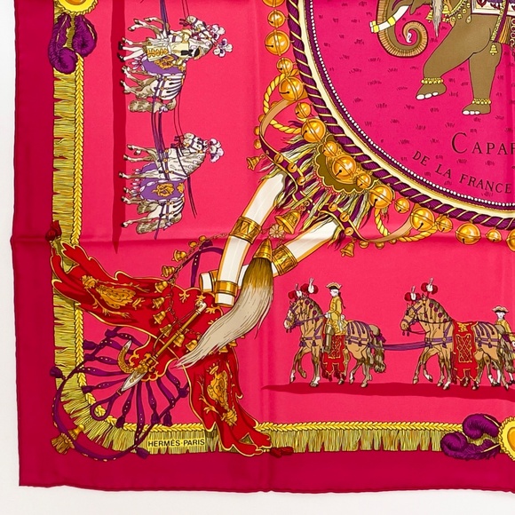 NWT Auth Hermès Carré 90 "Caparacons" in Fuchsia and Rose - Picture 9 of 10